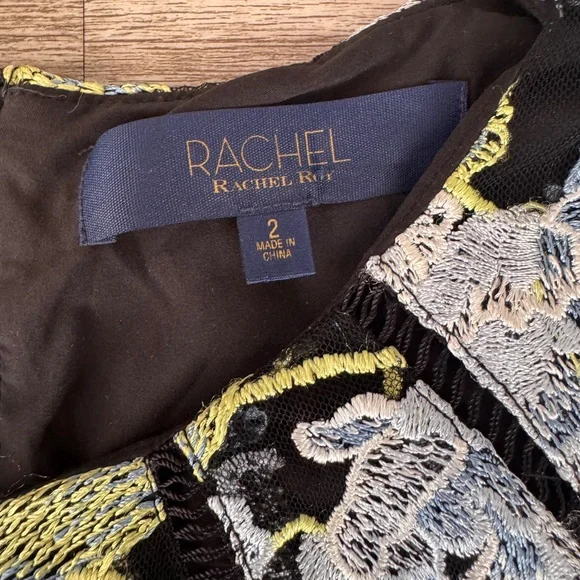 Rachel Rachel Roy Blue Floral Embroidered Sheath Dress Mesh Overlay Size 2 - Picture 12 of 13